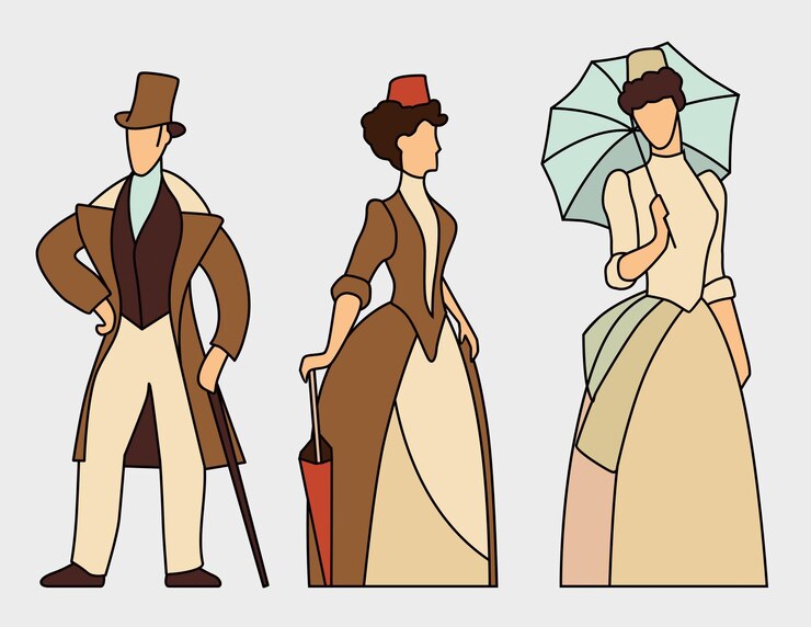 Vector las figuras de las damas y dzhenmen en ropa del siglo xix.