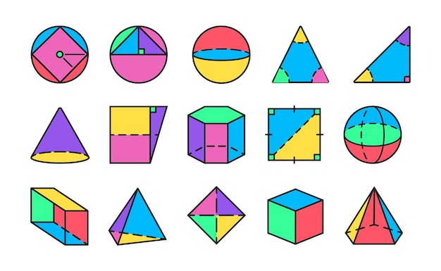 Vector figuras geométricas en estilo colorido de dibujos animados formas geométricas figuras símbolos