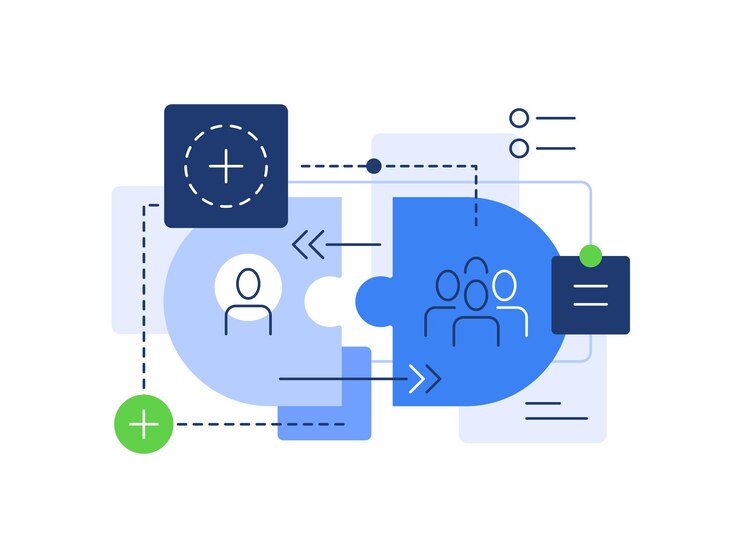 Vector figuras humanas conectadas como rompecabezas concepto de equipo conexiones sociales elementos infográficos