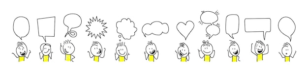 Figuras de palo personas de oficina aisladas sobre un fondo blanco dibujo a mano dibujo de líneas de dibujo artístico diseño de dibujos animados