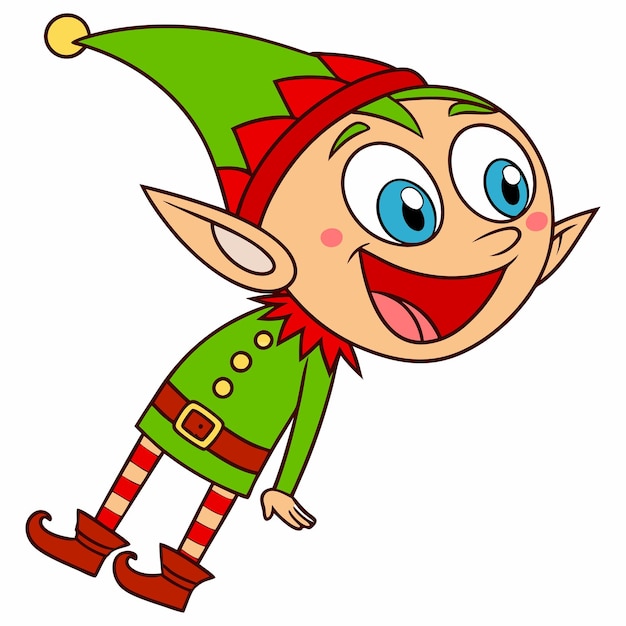 Figurina de elfo navideño festivo en ilustraciones artísticas de trajes verdes y rojos