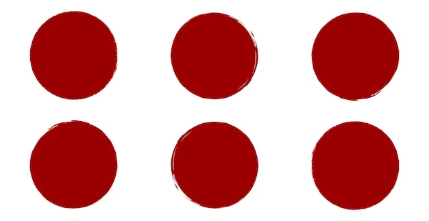 Fije el círculo del cepillo de pintura de la tinta roja aislado en el fondo blanco. Vector