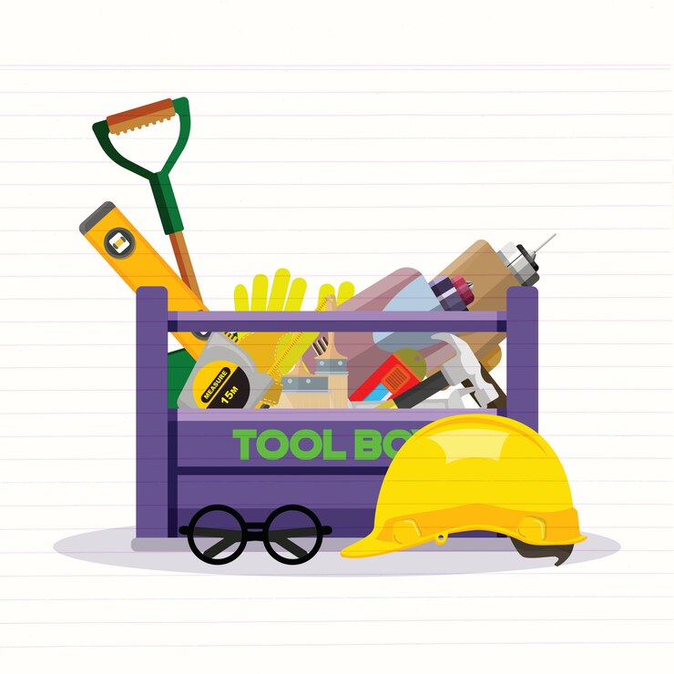 Vector fije los iconos aislados fije la reparación de las herramientas del edificio. estilo plano del kit. caja de herramientas ilustración vectorial