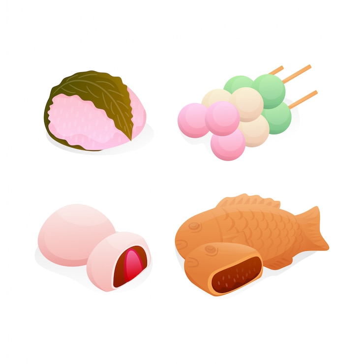 Vector fije el postre dulce japonés isométrico