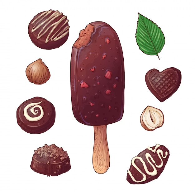 Vector fije la tuerca del chocolate del helado