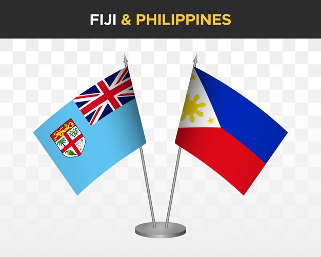 Fiji vs filipinas maqueta de banderas de escritorio aislado 3d vector ilustración banderas de mesa