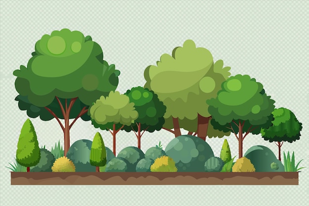 una fila de árboles con un fondo verde con un patrón de árboles