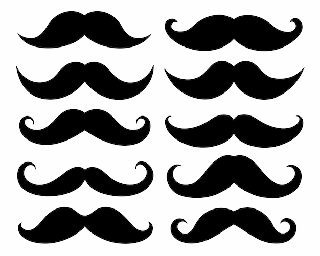 una fila de bigotes con un fondo blanco