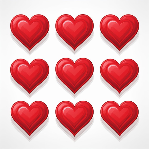 una fila de corazones rojos con fondo blanco con fondo blanco