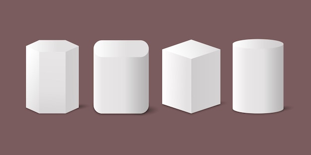 Una fila de cubos blancos con la palabra cubo en la parte inferior.