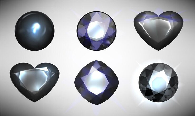 una fila de diamantes con un fondo blanco con un diamante azul