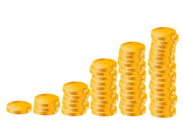 Una fila de monedas de oro en aumento