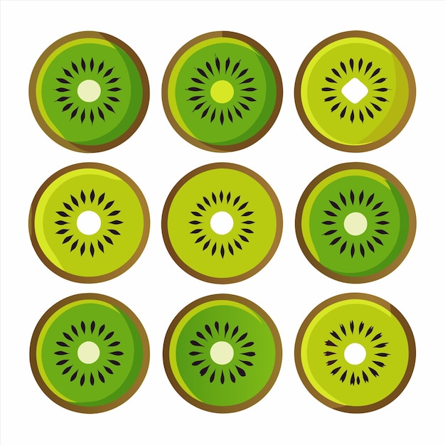 una fila de rebanadas de kiwi con un centro verde