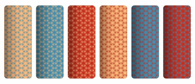 Una fila de tela de diferentes colores con un patrón de corazones en ellos.