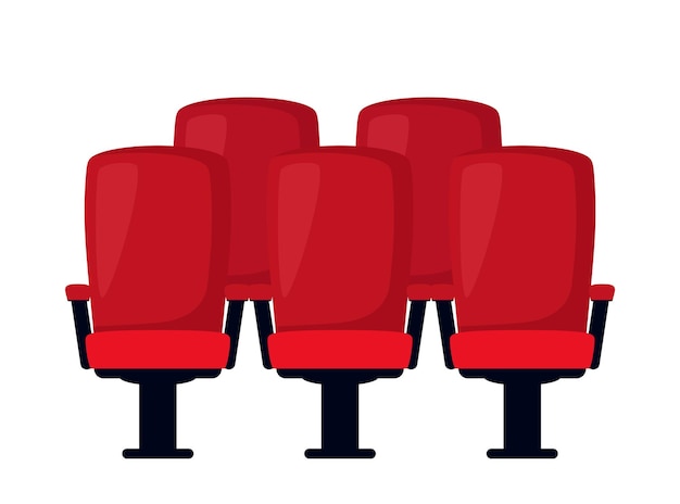 Filas de asientos de cine o cine aislados en sillas de terciopelo rojo blanco