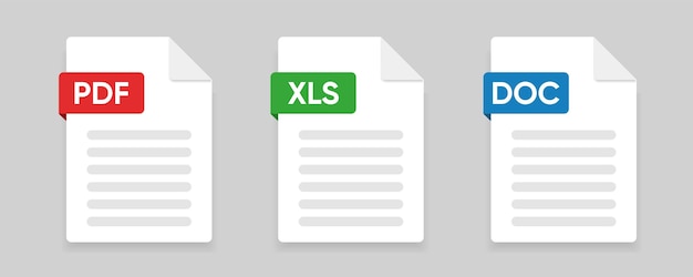 File type icons set Document file icon Format of documents Set of pdf doc xls ppt icons for UI
