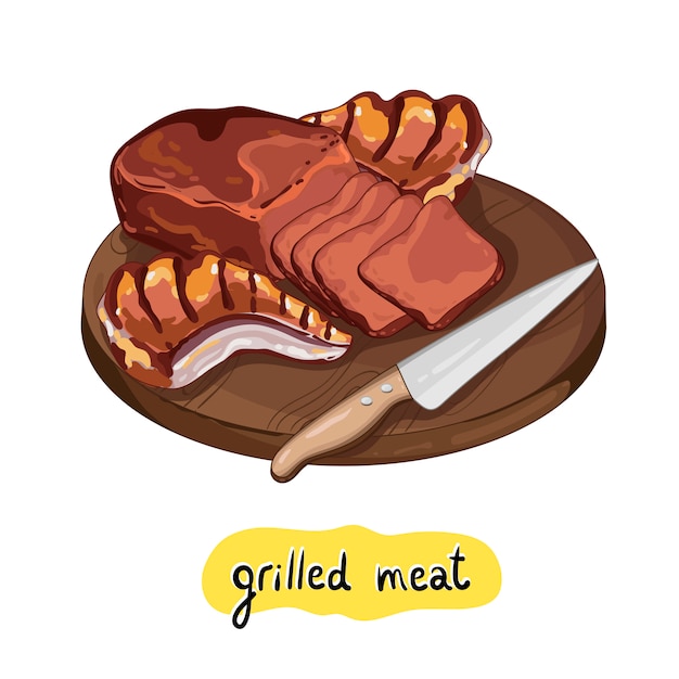 Filete de carne a la parrilla en tabla de cortar
