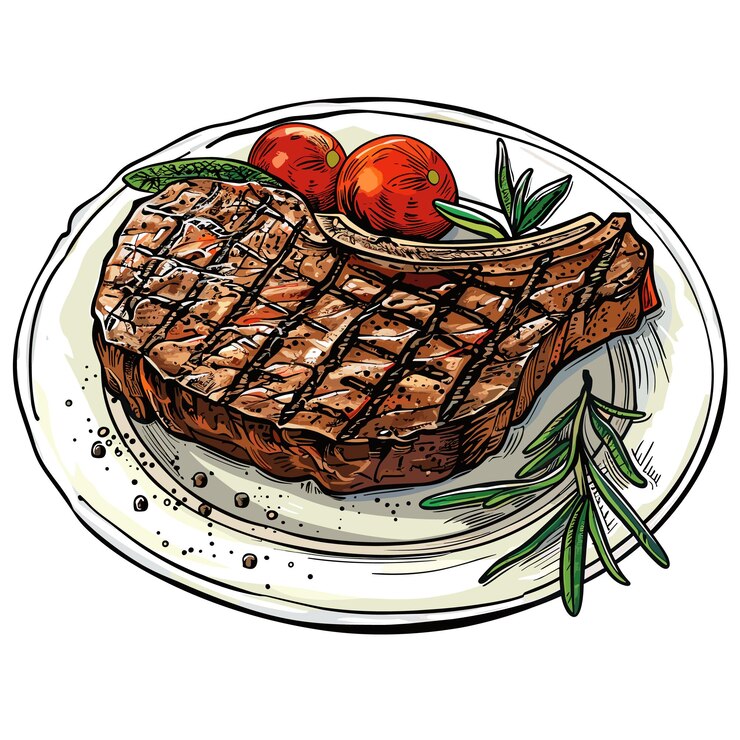 Vector filete de carne vectorial en un plato sobre un fondo blanco ia generativa