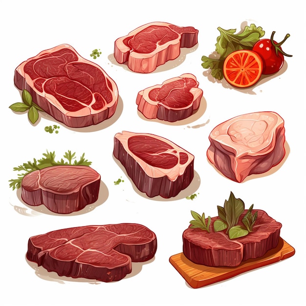 Vector filete comida carne carne vector barbacoa restaurante parrilla ilustración menú aislado gra