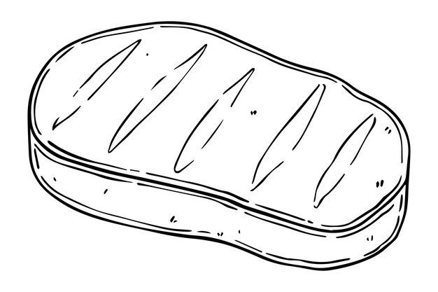 Filete frito a la parrilla comiendo doodle lineal