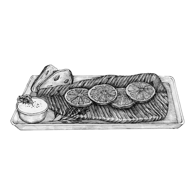 Filete de salmón dibujado a mano