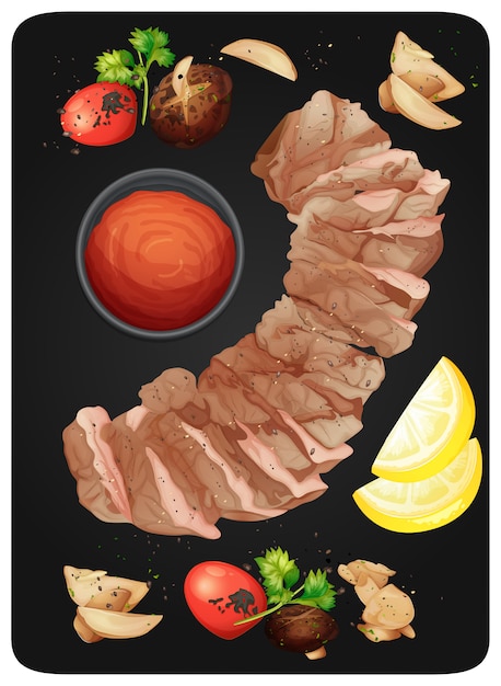 Filete y salsa en la placa