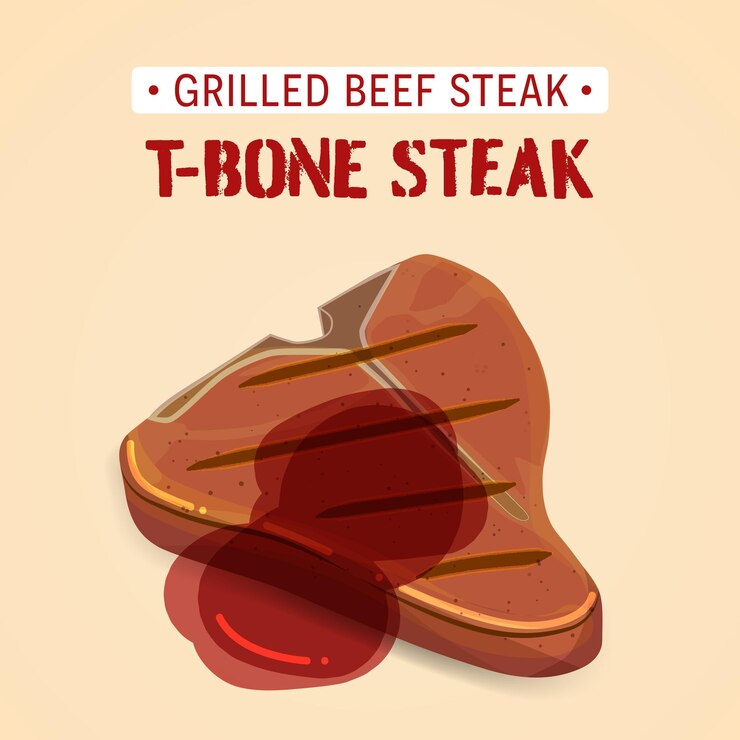 Vector filete de tbone filete de ternera a la parrilla con ilustración de vector de salsa aislado
