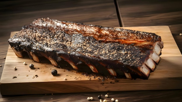 Filete de ternera a la parrilla con romero, chuletas de cordero, costillas de cerdo, corte de tabla de madera de cocina