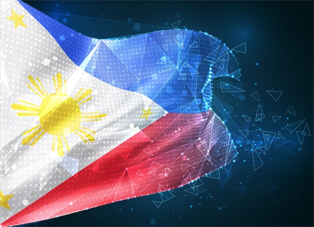 Filipinas, bandera de vector, objeto virtual abstracto 3D de polígonos triangulares sobre un fondo azul