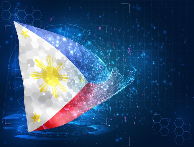 Filipinas vector bandera virtual abstracto objeto 3D de polígonos triangulares sobre un fondo azul