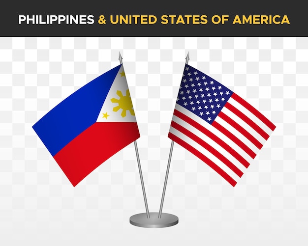 Filipinas vs EE. UU. Estados Unidos América escritorio banderas maqueta 3d vector ilustración mesa banderas