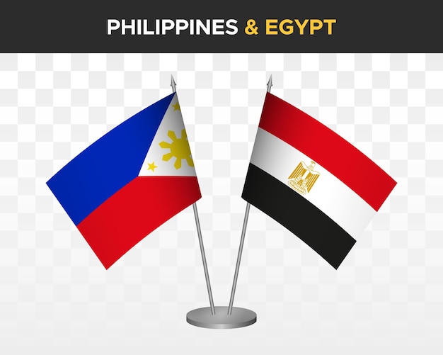 Filipinas vs egipto banderas de escritorio maqueta aislado 3d vector ilustración banderas de mesa