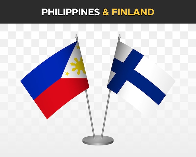 Filipinas vs Finlandia escritorio banderas maqueta aislado 3d vector ilustración mesa banderas