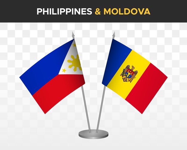 Filipinas vs moldavia escritorio banderas maqueta aislado 3d vector ilustración mesa banderas