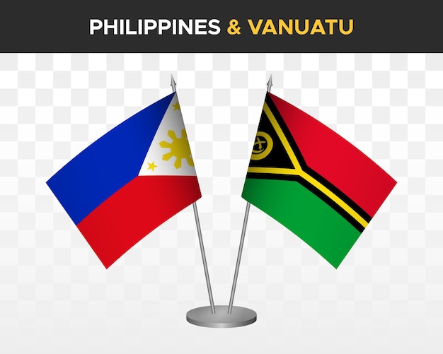 Filipinas vs vanuatu escritorio banderas maqueta aislado 3d vector ilustración mesa banderas