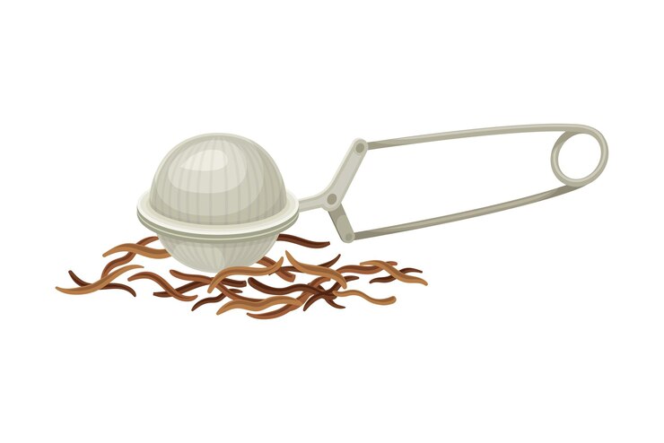 Vector filtre de té y té negro fermentado seco para la preparación de bebidas aromáticas calientes ilustración vectorial de primer plano