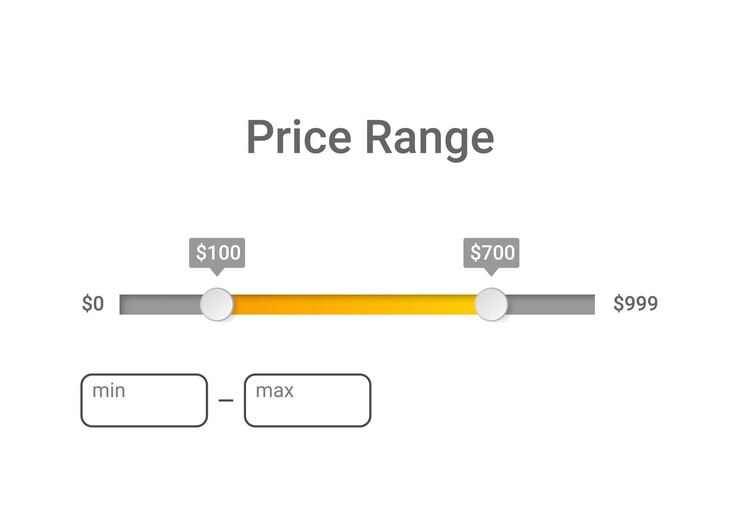 Vector filtro de rango de precios plantilla de diseño para sitio web de interfaz de usuario