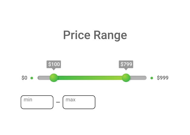 Vector filtro de rango de precios plantilla de diseño para sitio web de interfaz de usuario