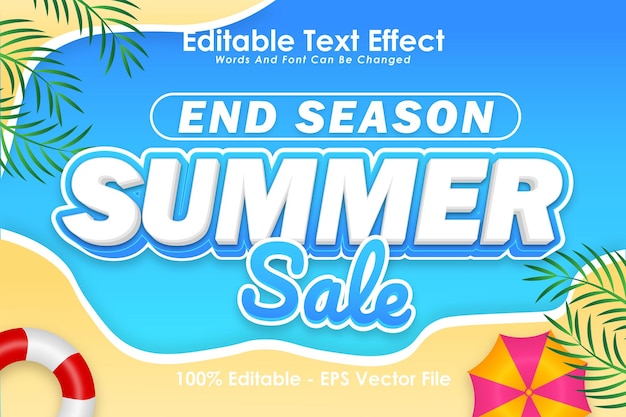 Fin de temporada Oferta de verano Efecto de texto editable 3 Dimension Relieve Estilo moderno