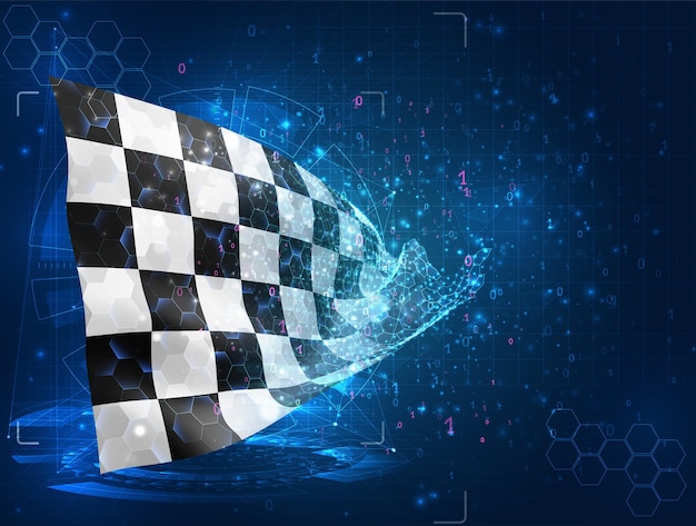Finalice el objeto 3D abstracto virtual de bandera vectorial de polígonos triangulares sobre un fondo azul