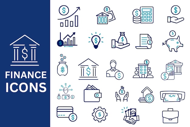 Finance Icon Set Cash saving financial goal bank ATM card profit budget mutual fund etc