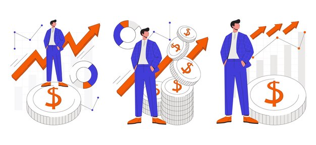 financial growth and business investment vector set money economy profit and success illustratio