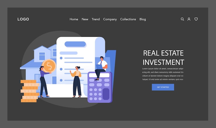 Vector financiamiento inmobiliario modo oscuro o nocturno aterrizaje web un enfoque estratégico para la inversión inmobiliaria con