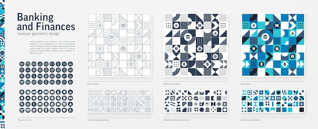 Finanzas bancarias Diseño geométrico modular Línea delgada Negro Blanco