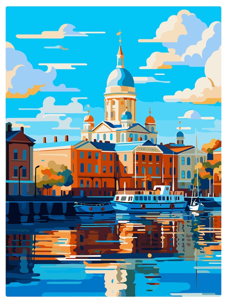 Vector finlandia helsinki cartel de viajes vintage impresión de arte de pared recuerdo tarjeta postal retrato ilustración wpa