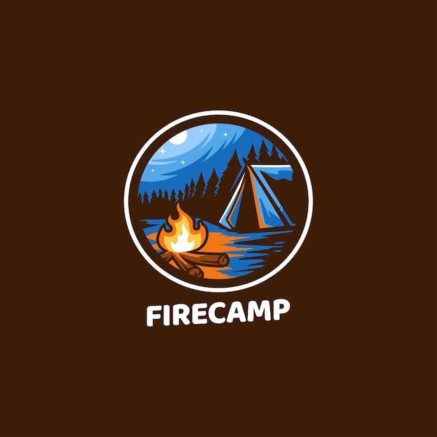 Vector fire camp al aire libre tiende la noche