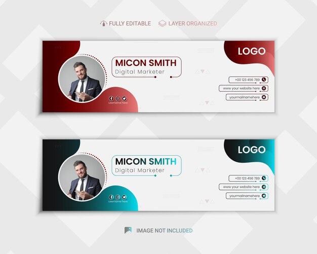 Firma de correo electrónico y diseño de portada de redes sociales personales