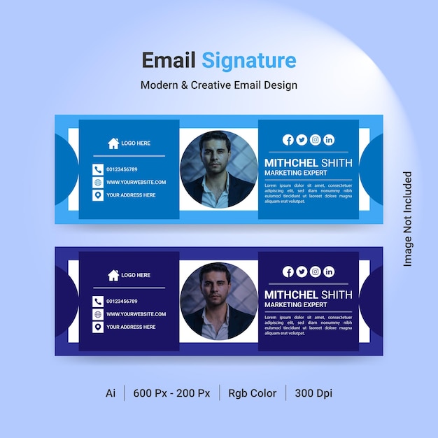 Firma de correo electrónico o pie de página de correo electrónico y diseño de plantilla corporativa de redes sociales personales