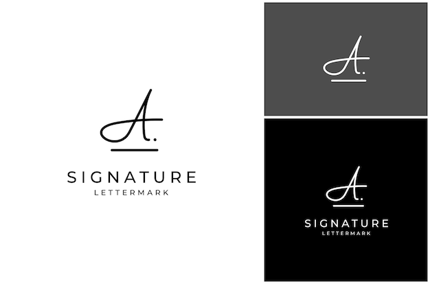 Una firma inicial letra escritura caligrafía letra dibujada a mano fuente vector diseño de logotipo ilustración