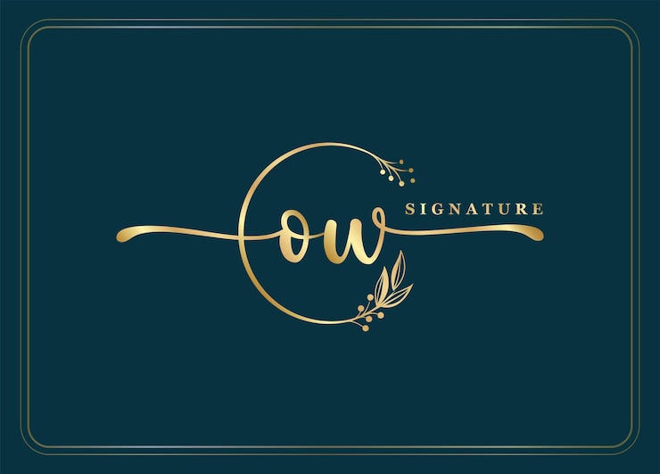 Vector firma de oro de lujo inicial diseño del logotipo ow hoja y flor aisladas